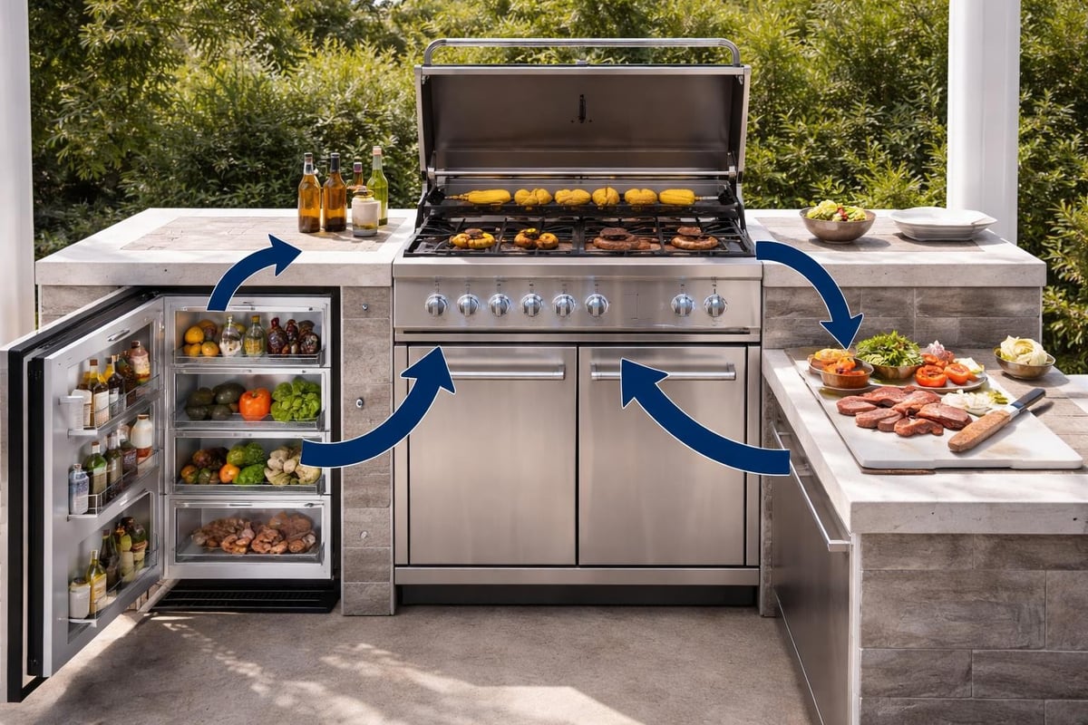 Integrated outdoor kitchen workflow