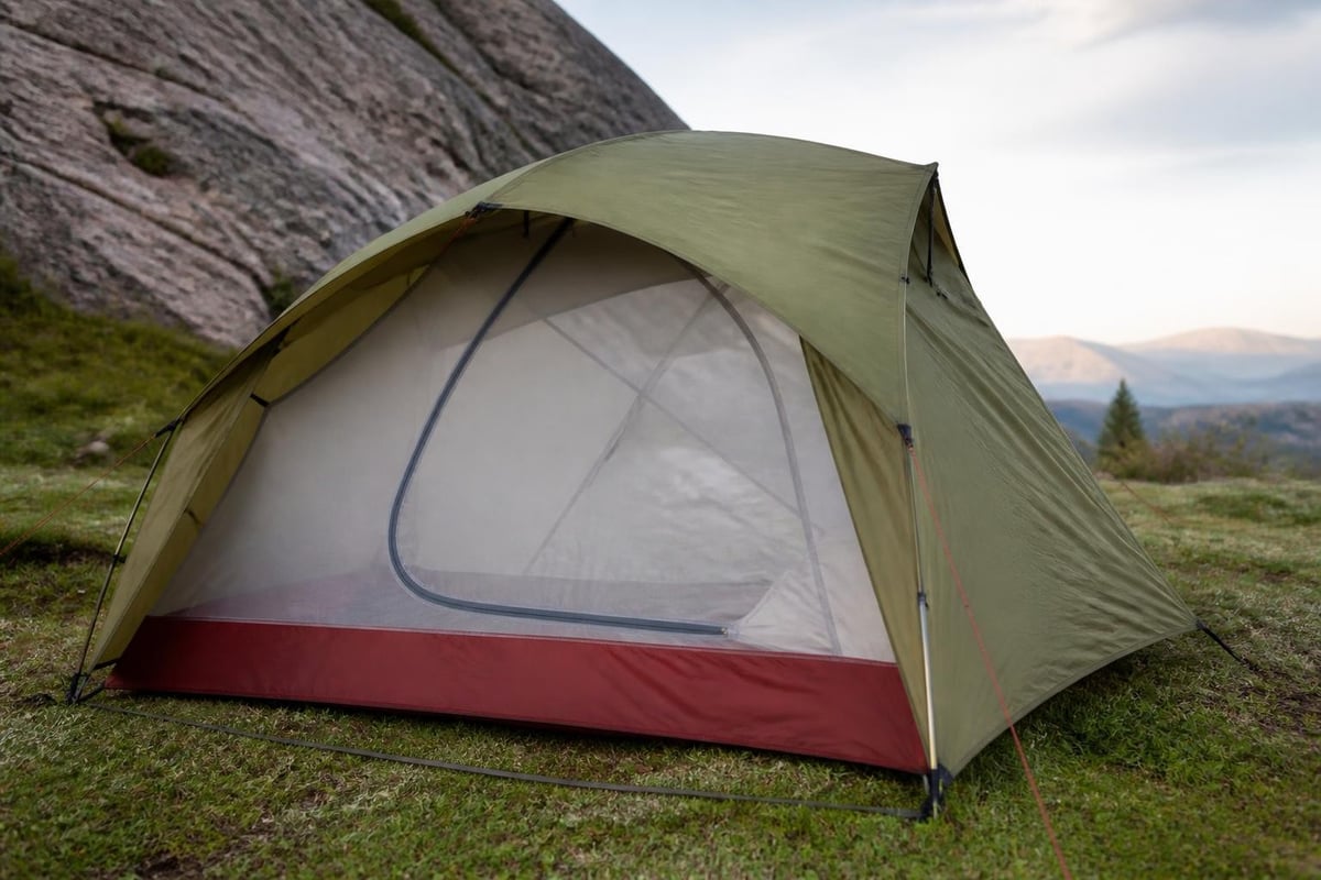 Tent body layers showing breathable inner fabric and waterproof outer rainfly