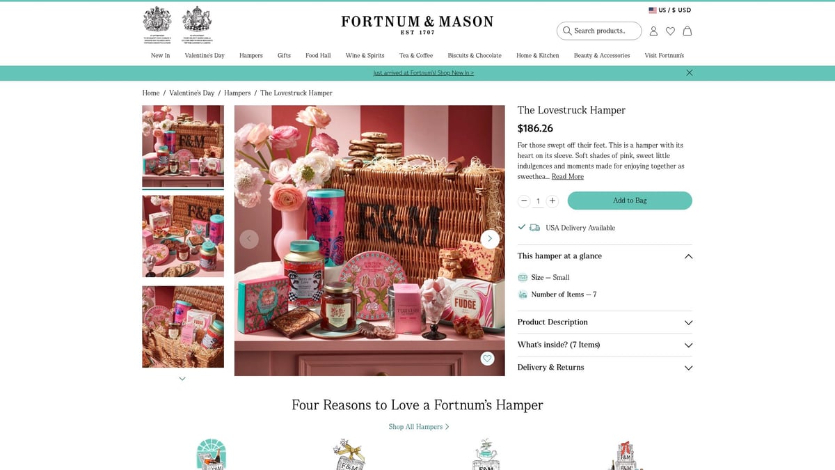 7 Unique Gift Hamper Ideas to Surprise Loved Ones in 2026 - The Lovestruck Hamper by Fortnum & Mason