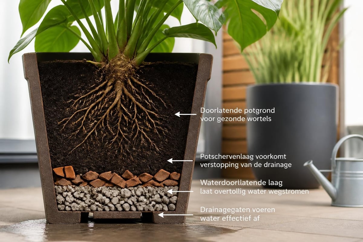 Drainage systeem grote plantenpotten