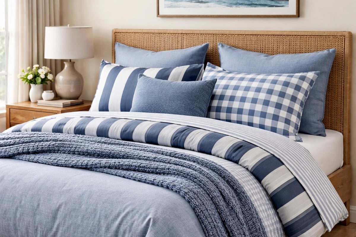 Blue bedding pattern mixing
