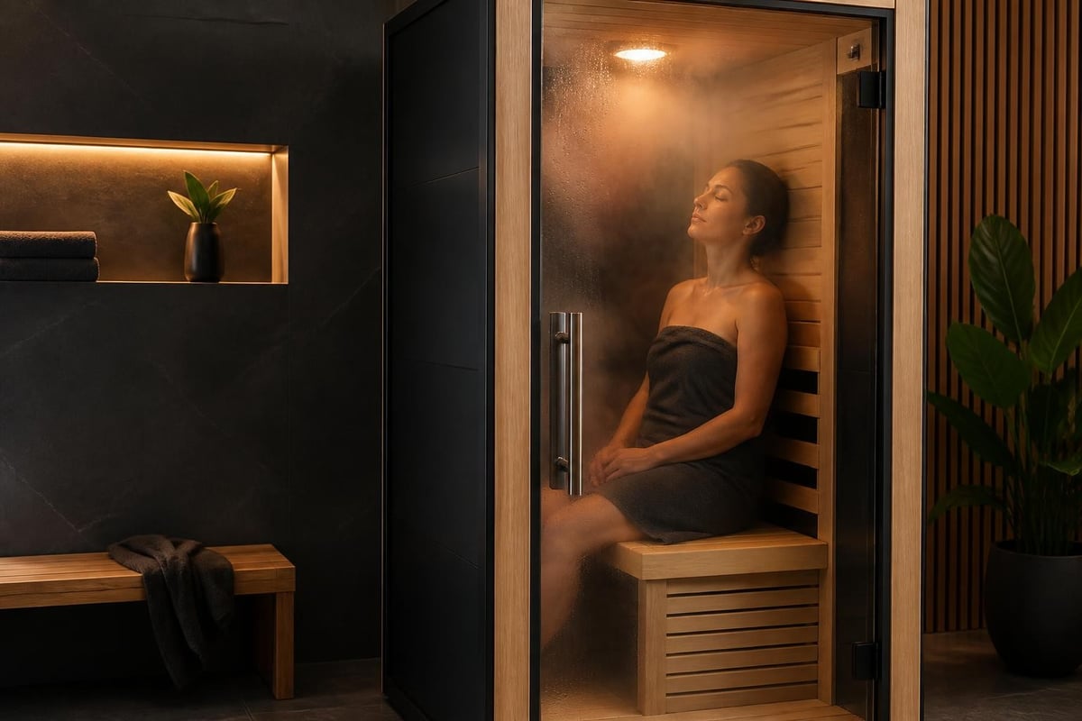 One person steam sauna wellness benefits