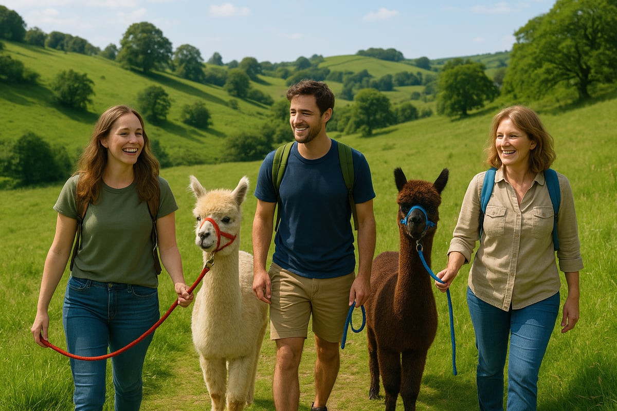 Slik foregår en alpakkavandring hos Moor View Alpacas