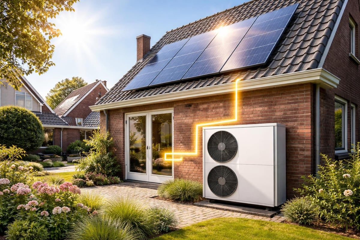 Energieflow zonnepanelen naar warmtepomp