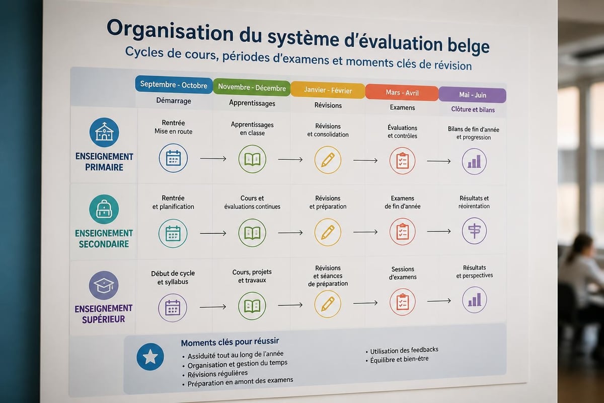 Calendrier scolaire belge avec périodes de révision