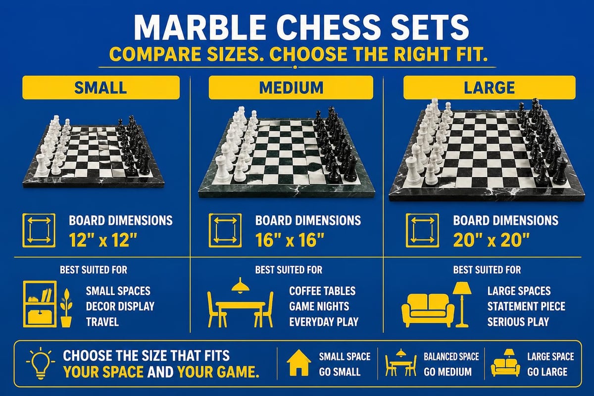 Marble chess set sizing guide