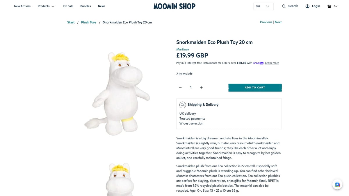 Top 8 Plush UK Finds You’ll Love in 2026 - Snorkmaiden Eco Plush Toy 20 cm by Martinex
