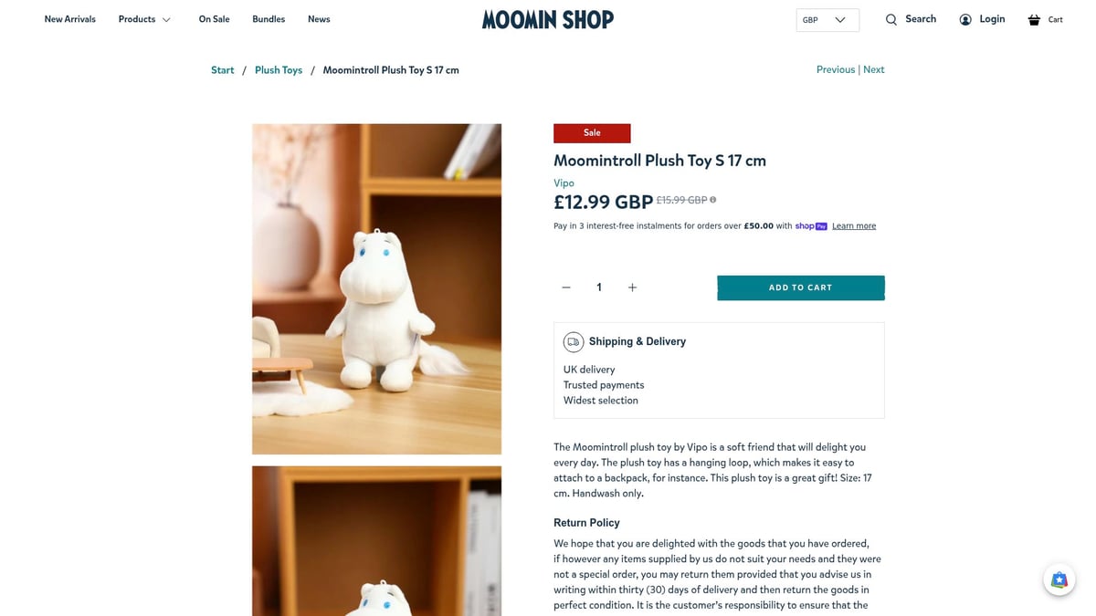 Top 8 Plush UK Finds You’ll Love in 2026 - Moomintroll Plush Toy S 17 cm by Vipo