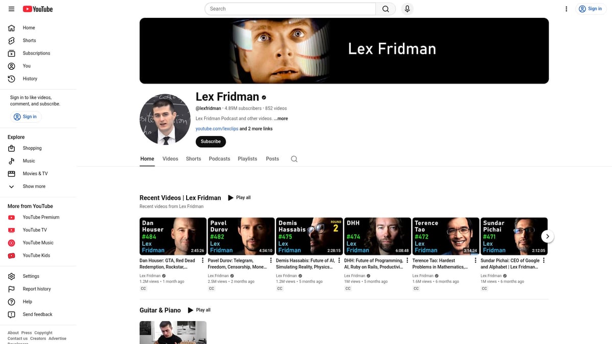 Top 12 Best Podcasts on YouTube to Stream in 2026 - Lex Fridman Podcast