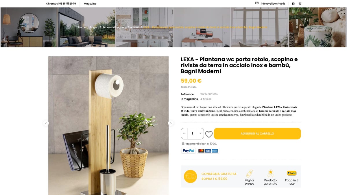 7 Idee Creative di Piantana Accessori Bagno per il 2026 - Lexa – Piantana WC Porta Rotolo, Scopino e Riviste in Acciaio Inox e Bamboo