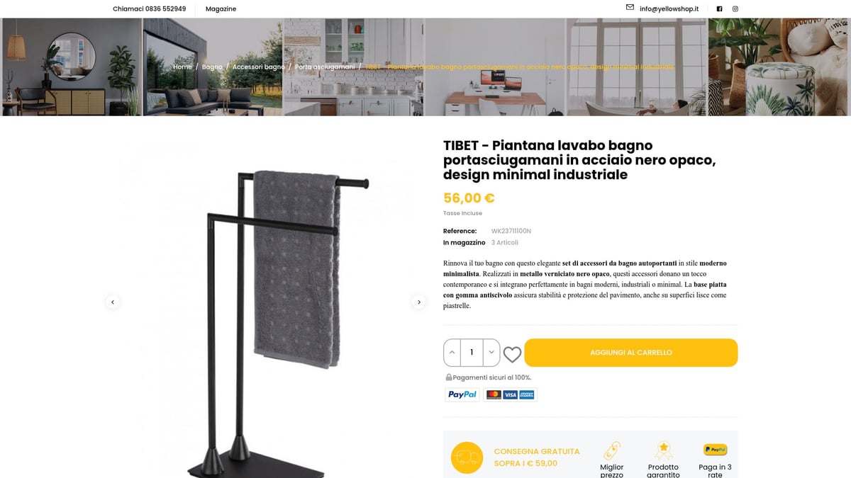 7 Idee Creative di Piantana Accessori Bagno per il 2026 - Tibet – Piantana Portasciugamani in Acciaio Nero Opaco Design Minimal