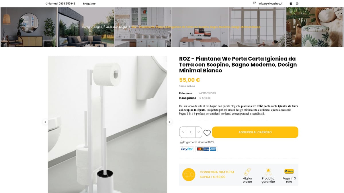 7 Idee Creative di Piantana Accessori Bagno per il 2026 - Roz – Piantana WC Porta Carta Igienica con Scopino Bianco Minimal