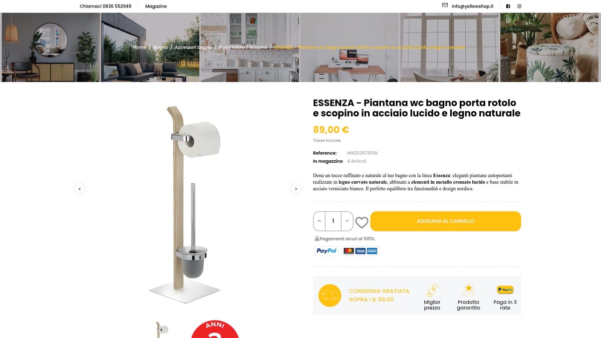 7 Idee Creative di Piantana Accessori Bagno per il 2026 - Essenza – Piantana WC Porta Rotolo e Scopino in Acciaio Lucido e Legno Naturale