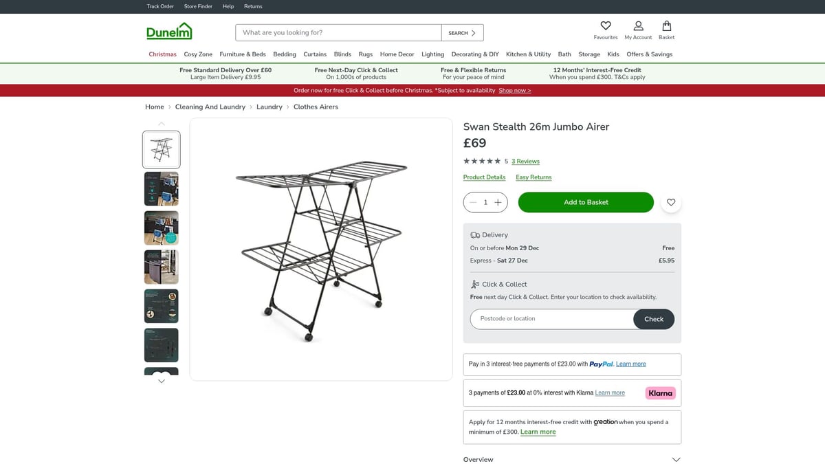 7 Smart Clothes Airer Valg Til Effektiv T&oslash;rring 2026 - Swan Stealth 26m Jumbo Airer