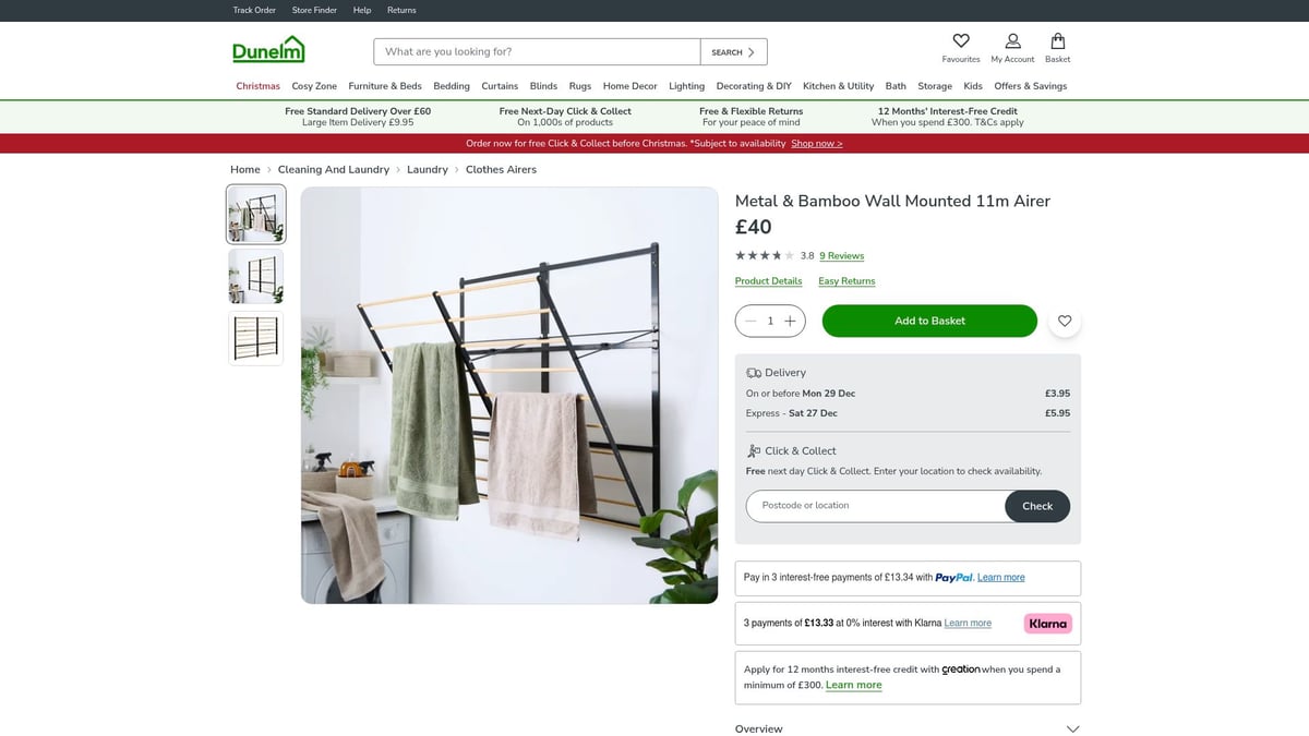 7 Smart Clothes Airer Valg Til Effektiv T&oslash;rring 2026 - Metal & Bamboo Wall Mounted 11m Airer