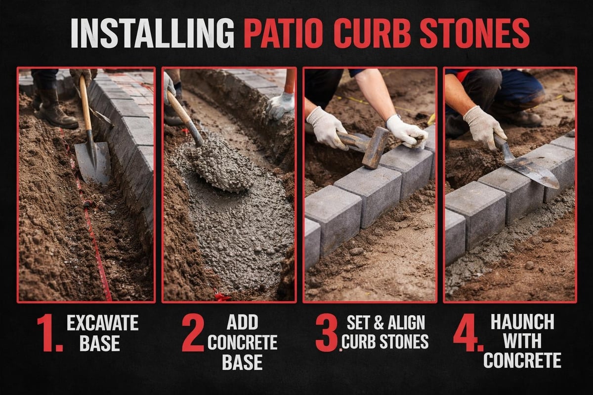 Patio curb stone installation process