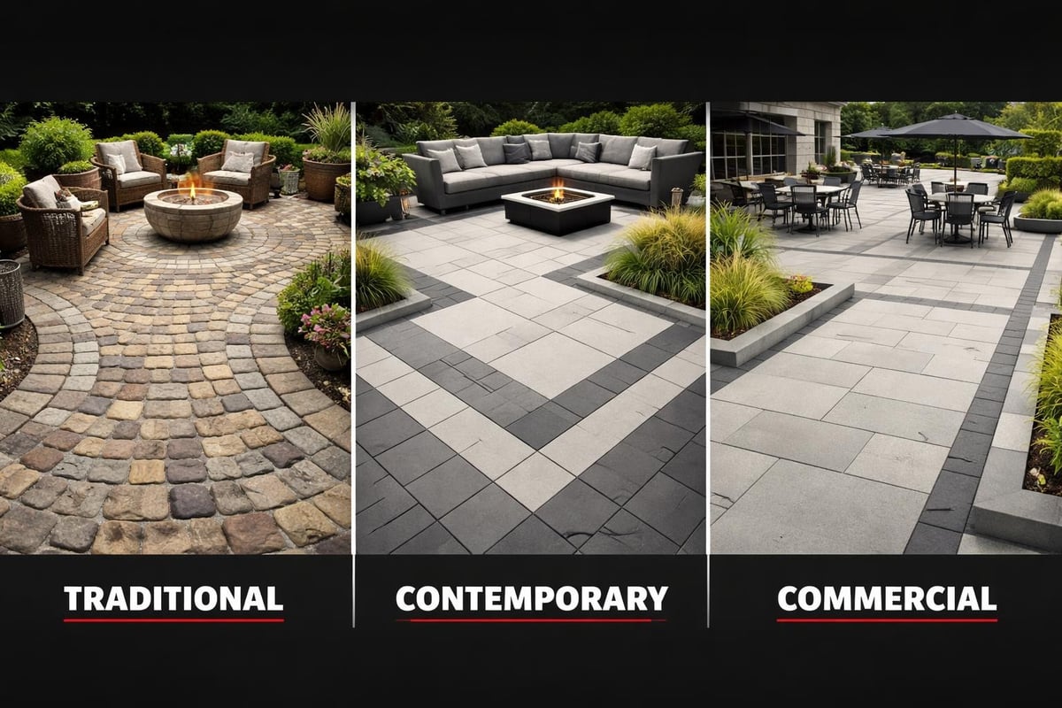 Patio design styles with curb stones