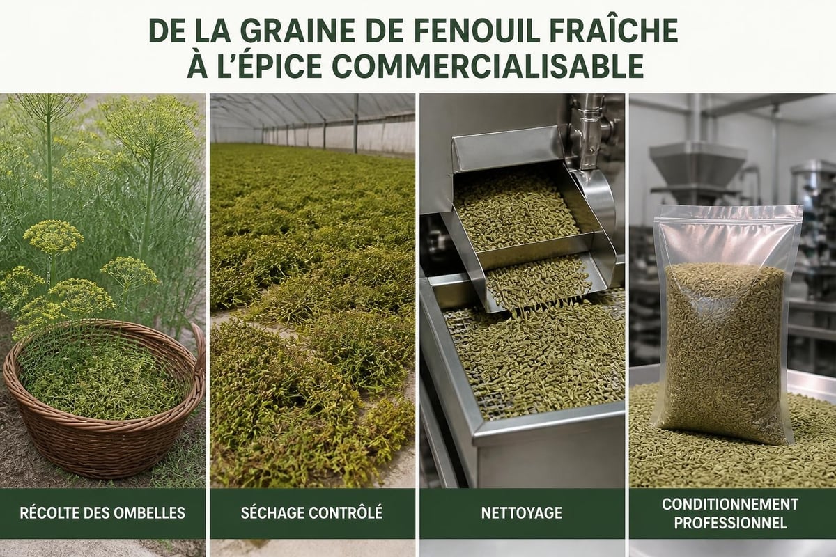 Processus de transformation du fenouil