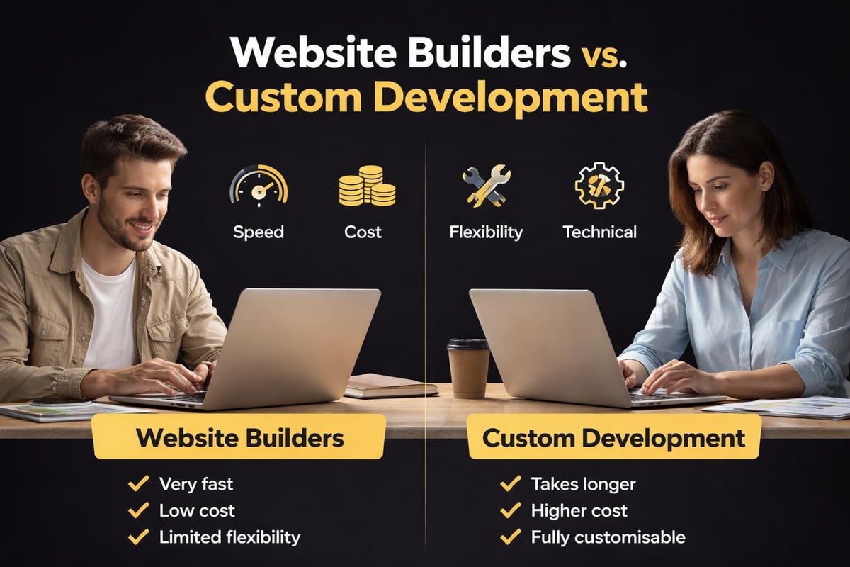 Comparing features between website builders and custom development