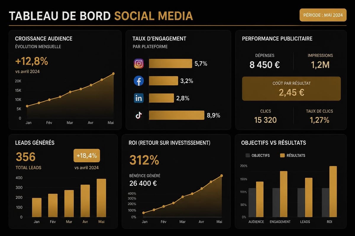 Tableau de bord de performance social media