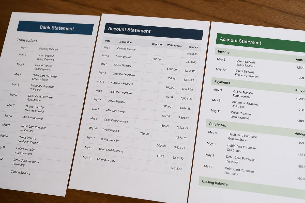 Bank statement layout variations