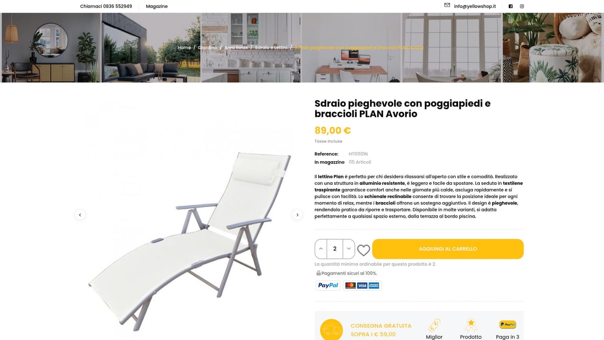 7 Idee Originali di Sdraio Prendisole per Relax nel 2026 - Sdraio Plan Avorio di Yellowshop – Comfort e Stile Italiano