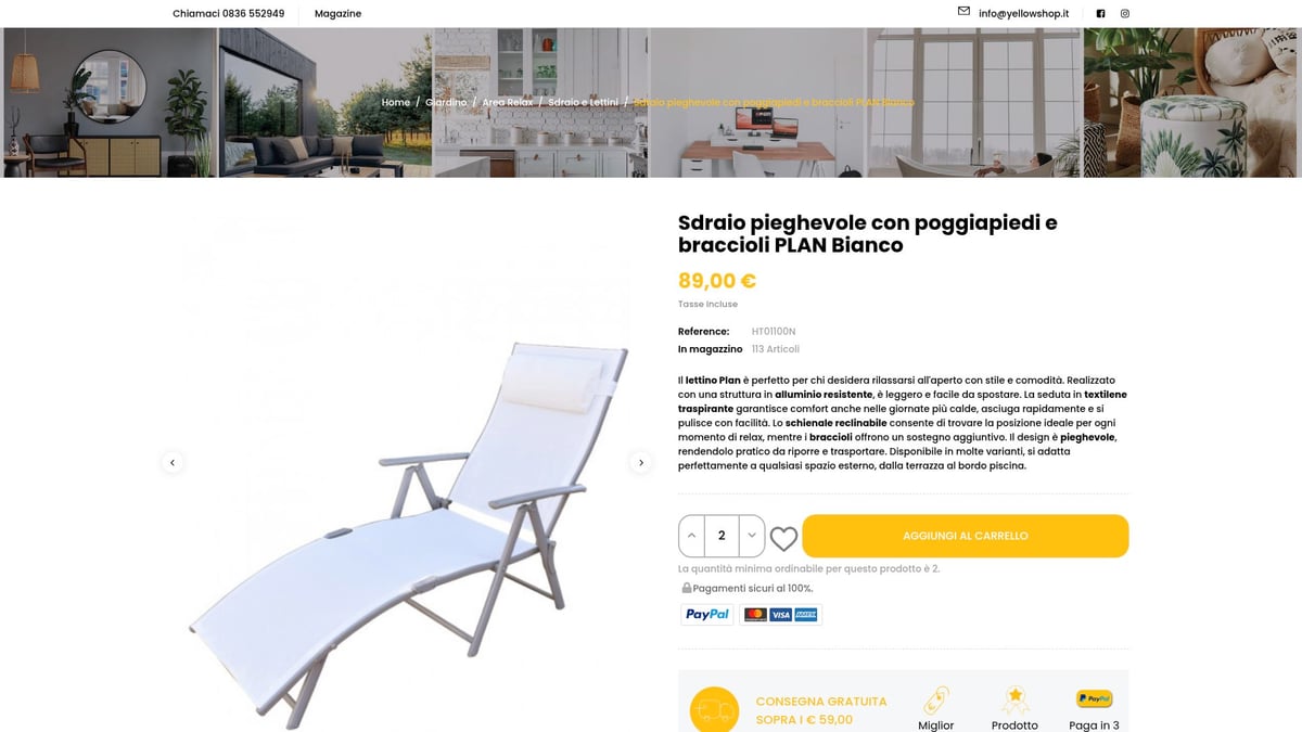 7 Idee Originali di Sdraio Prendisole per Relax nel 2026 - Sdraio Plan Bianco di Yellowshop – Eleganza Minimal per Ogni Spazio