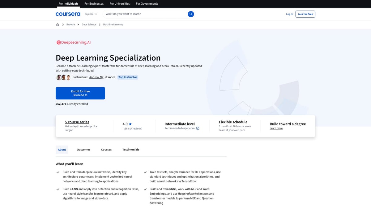 9 Essential AI Based Courses to Boost Your Skills in 2025 - DeepLearning.AI: Deep Learning Specialization
