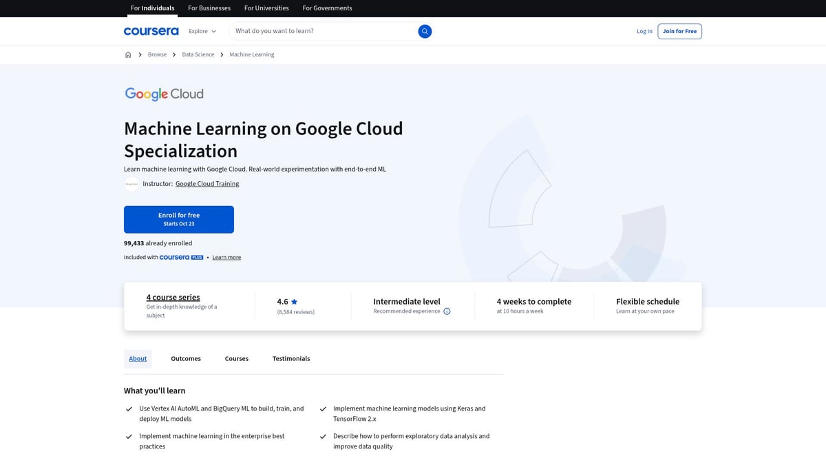 9 Essential AI Based Courses to Boost Your Skills in 2025 - Google Cloud: Machine Learning with TensorFlow on Google Cloud