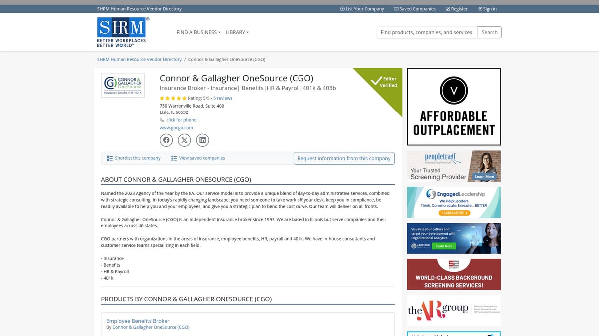 Top 7 HRO Providers to Streamline Your Business in 2025 - Connor & Gallagher OneSource (CGO)
