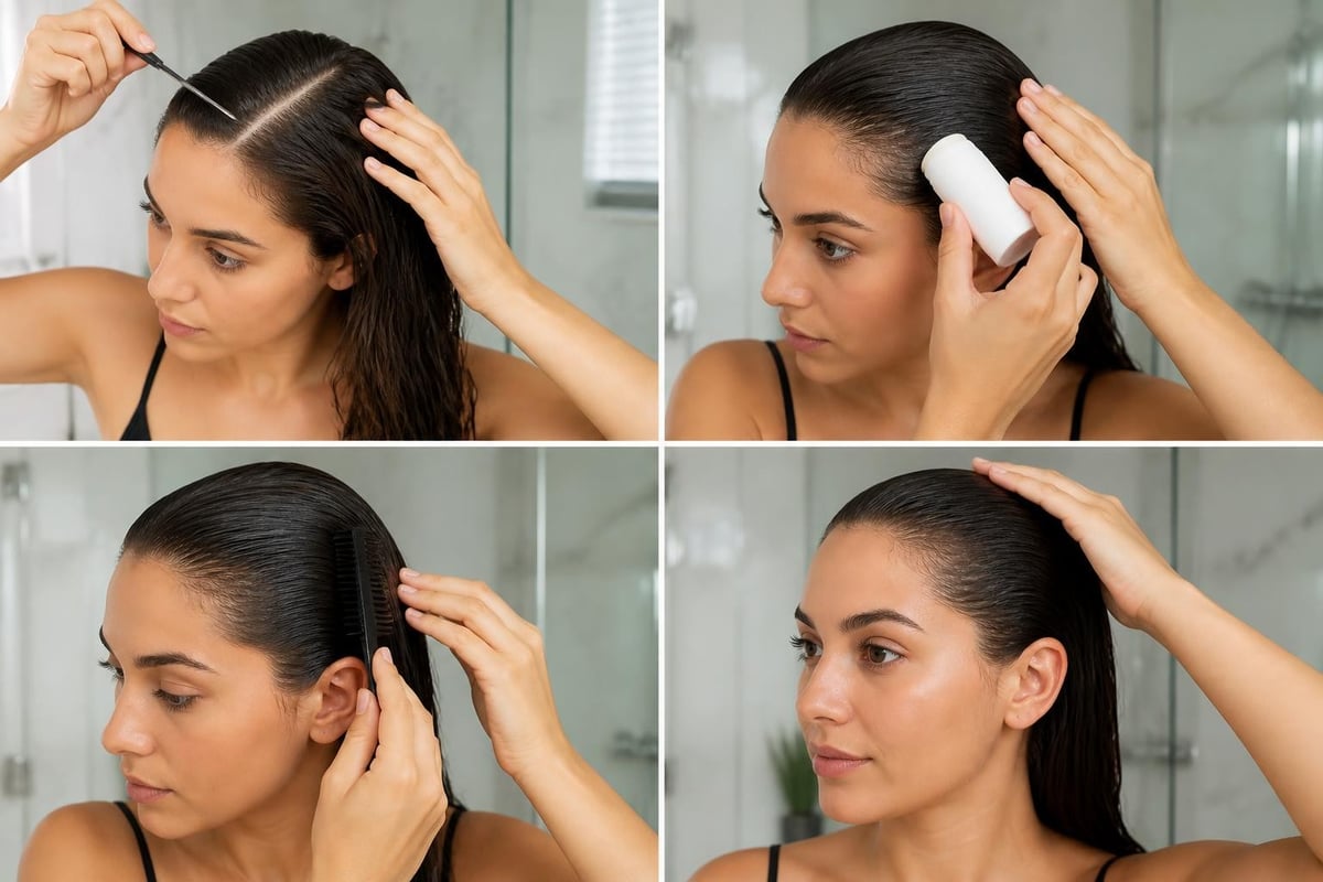 Sectioning and application technique for slick-back hair