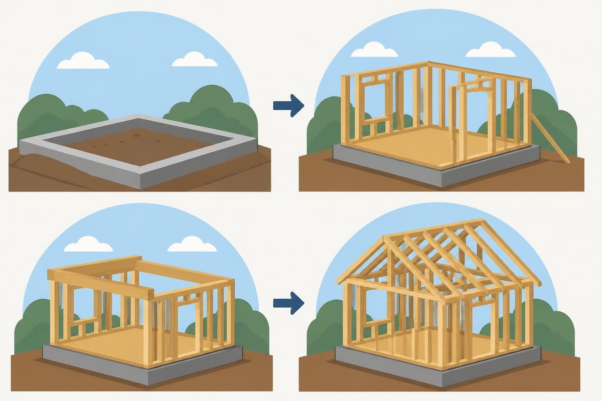 Small house frame construction stages
