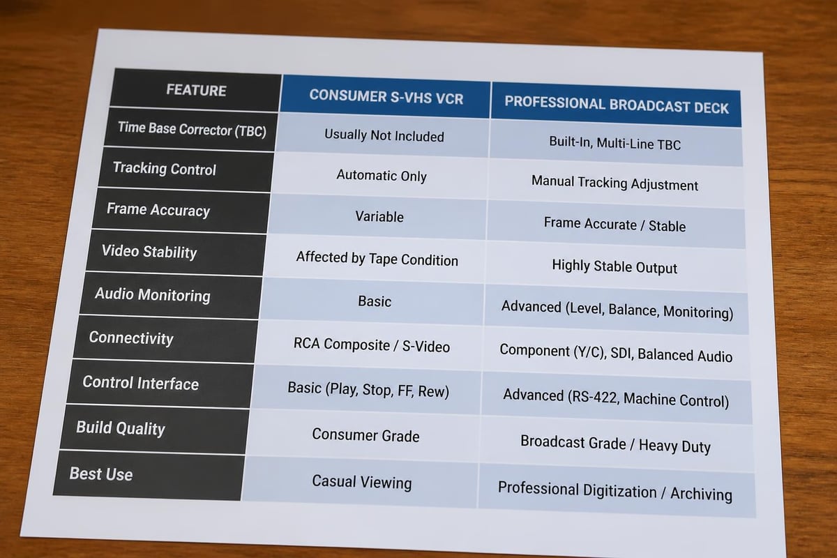 Professional S-VHS features comparison