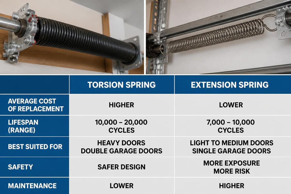 Garage door spring types and pricing