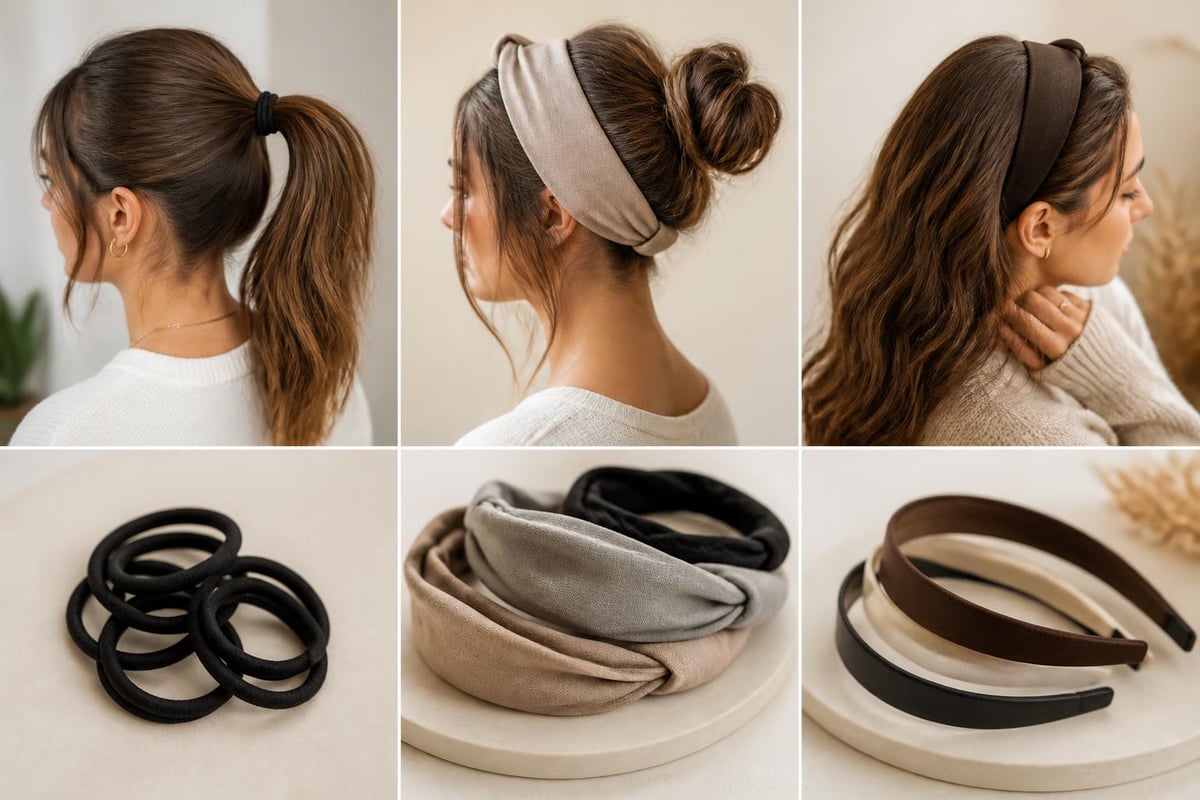 Comparison of hair band types including elastic headbands fabric bands and beaded styles for everyday hair styling