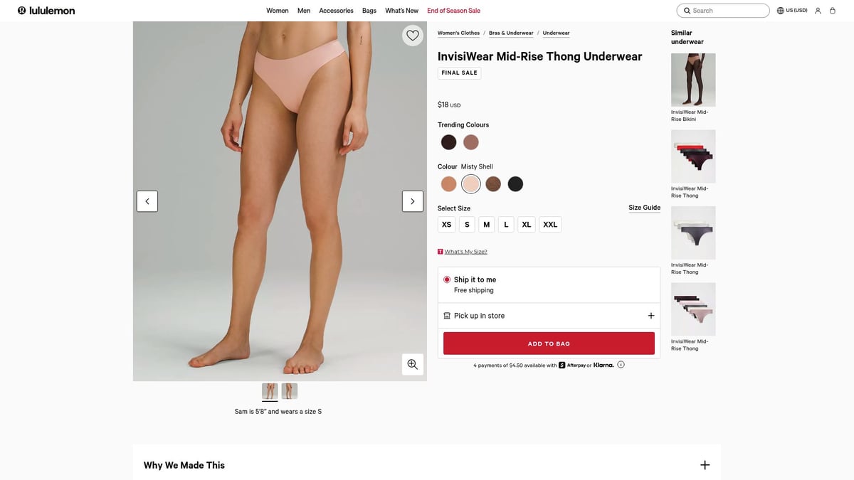 7 Seamless Underwear Picks for Ultimate Comfort in 2026 - lululemon InvisiWear Mid-Rise Thong Underwear