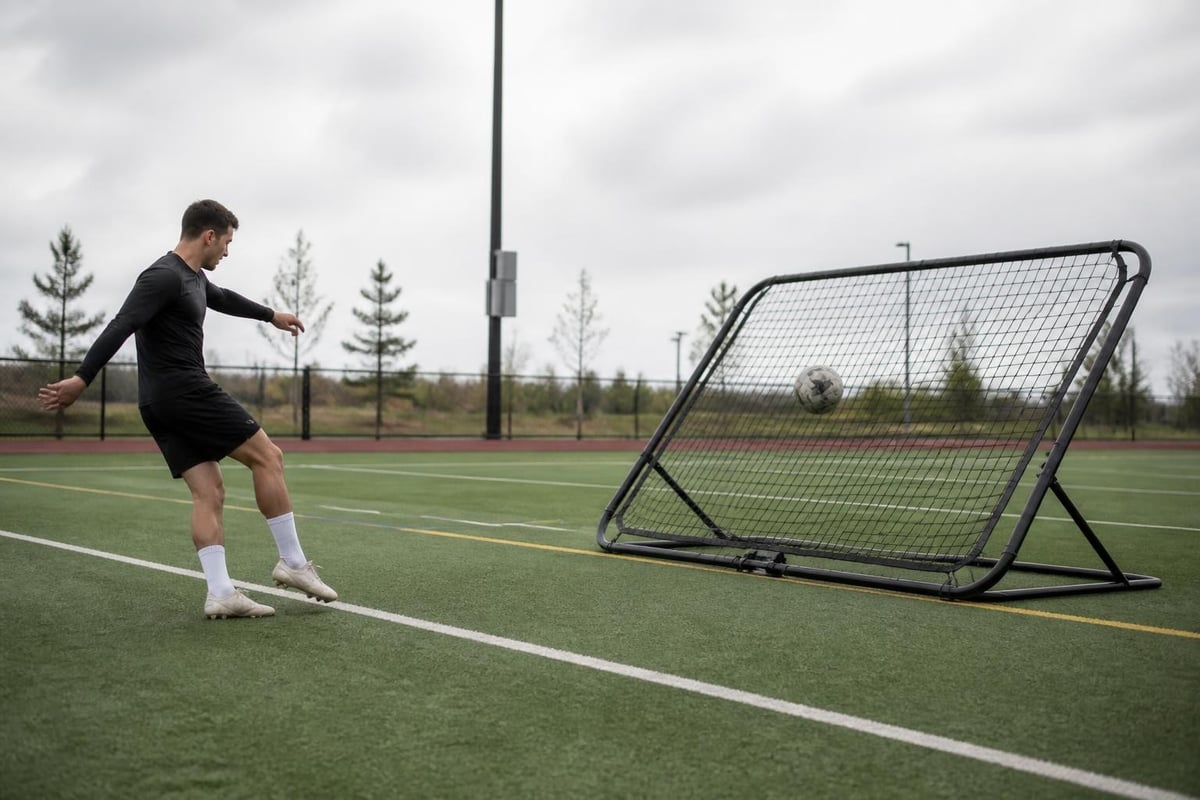 Soccer rebounder net tension and angle adjustment