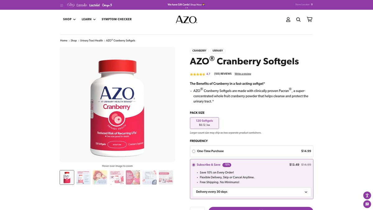 7 Best Cranberry Supplements to Try in 2026 - AZO Cranberry Softgels
