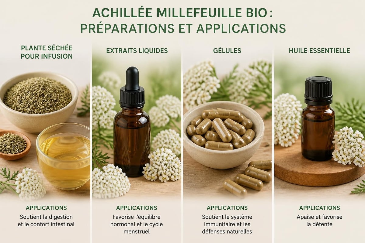Different forms of achillée millefeuille products