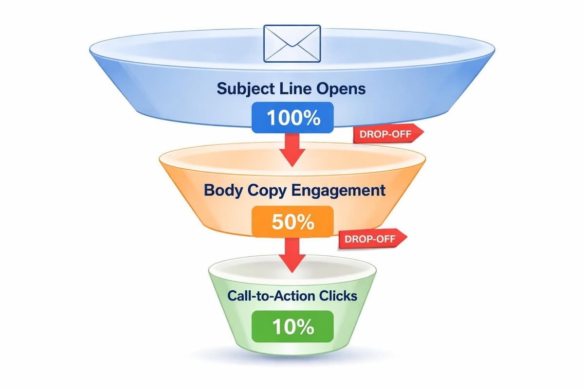 Email open and click conversion funnel