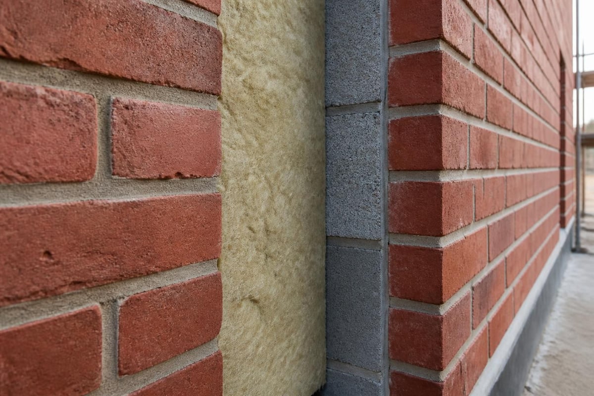 Cavity wall cross-section showing insulation