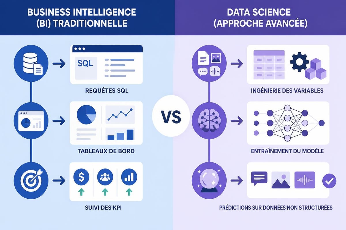 Différence entre BI reporting et data science prédictive