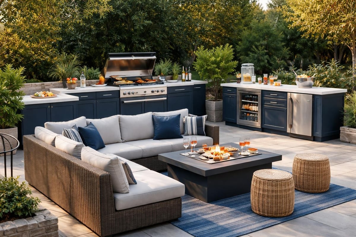 Outdoor grill and bar layout