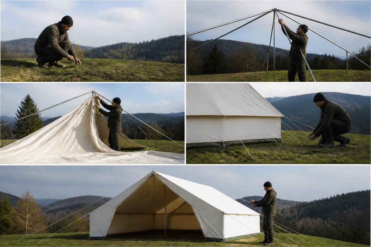 Cloth tent setup process