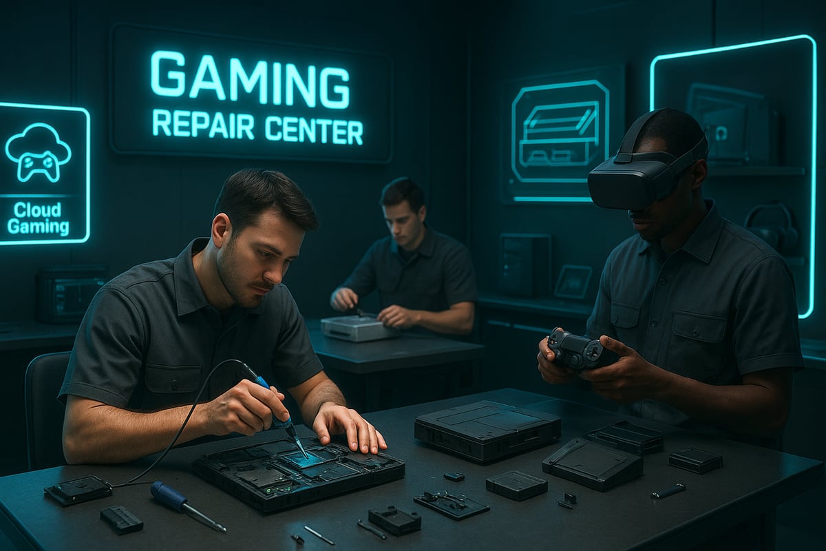8 Essential Places That Fix Gaming Consoles In 2026 Video Game 911 Article 3f956f76 469f 41bc 856 A 3d Render Of A Futuristic Gaming Repair Center I 0 61lb92 