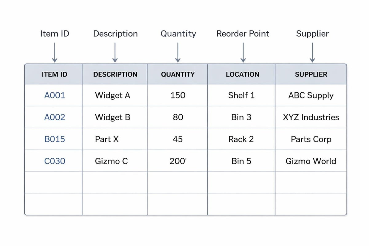 Excel inventory template structure
