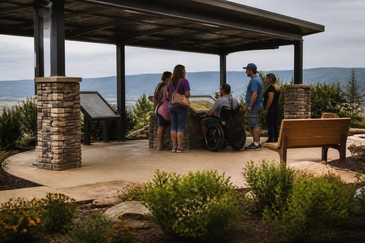 Universal accessibility features for tourist bus stops