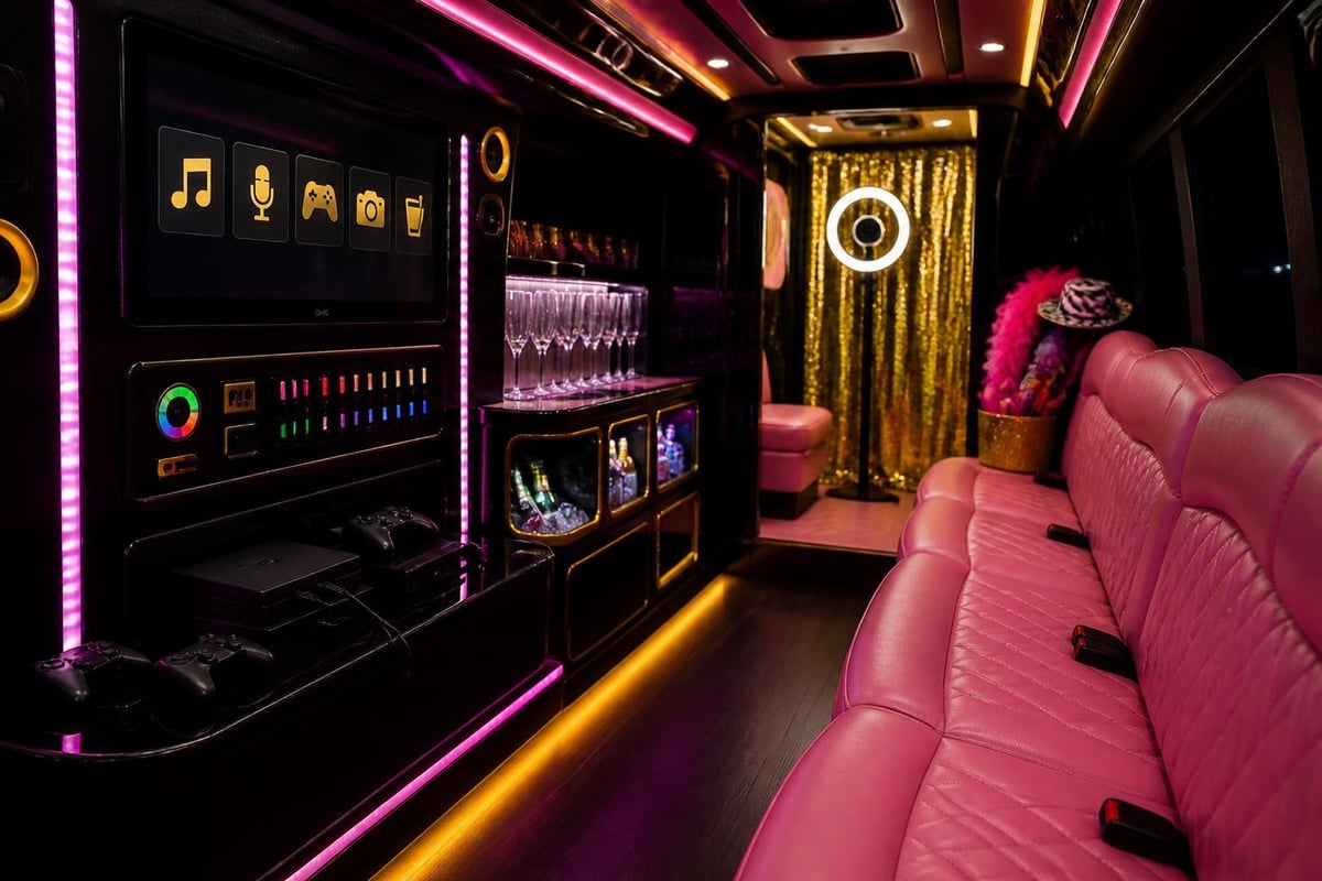Pink limo entertainment options