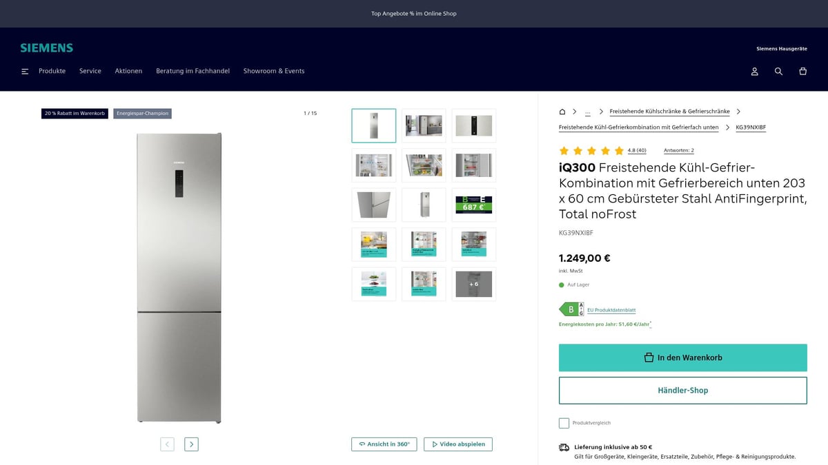 Top 10 Must-Have Geräte Für Die Küche 2026 - Kühl-Gefrierkombination mit No-Frost & Frischezonen – Siemens KG39NXIBF (ab 849 €)