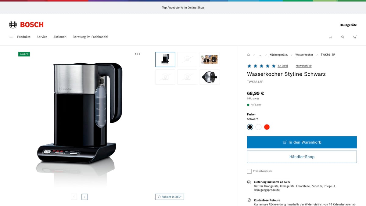 Top 10 Must-Have Geräte Für Die Küche 2026 - Wasserkocher mit Temperatureinstellung – Bosch TWK8613P (ab 69 €)
